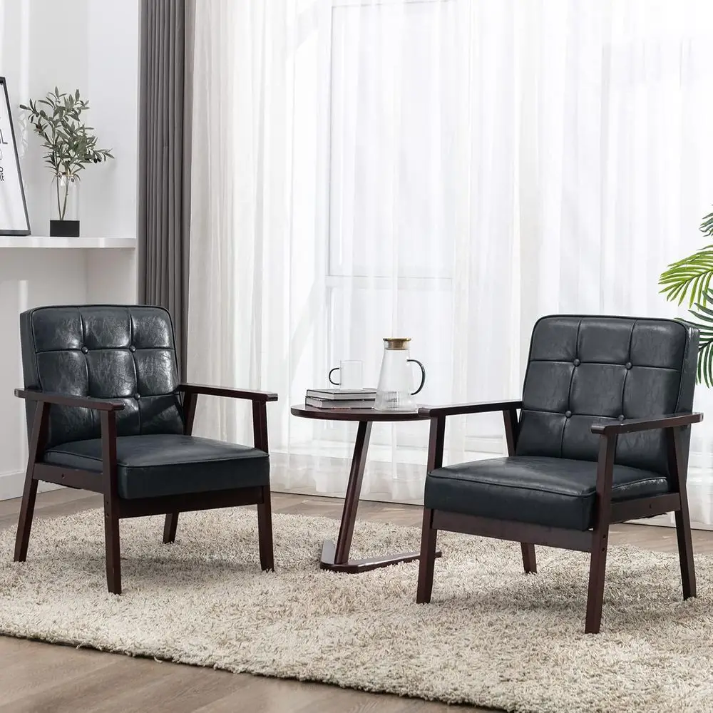 Pair of Vintage-Inspired Leather Accent Chairs, Wooden and Leather Armchairs for Lounge, Reading, Living Room, or Bedroom
Pair of Vintage-Inspired Leather Accent Chairs, Wooden and Leather Armchairs for Lounge, Reading, Living Room, or Bedroom