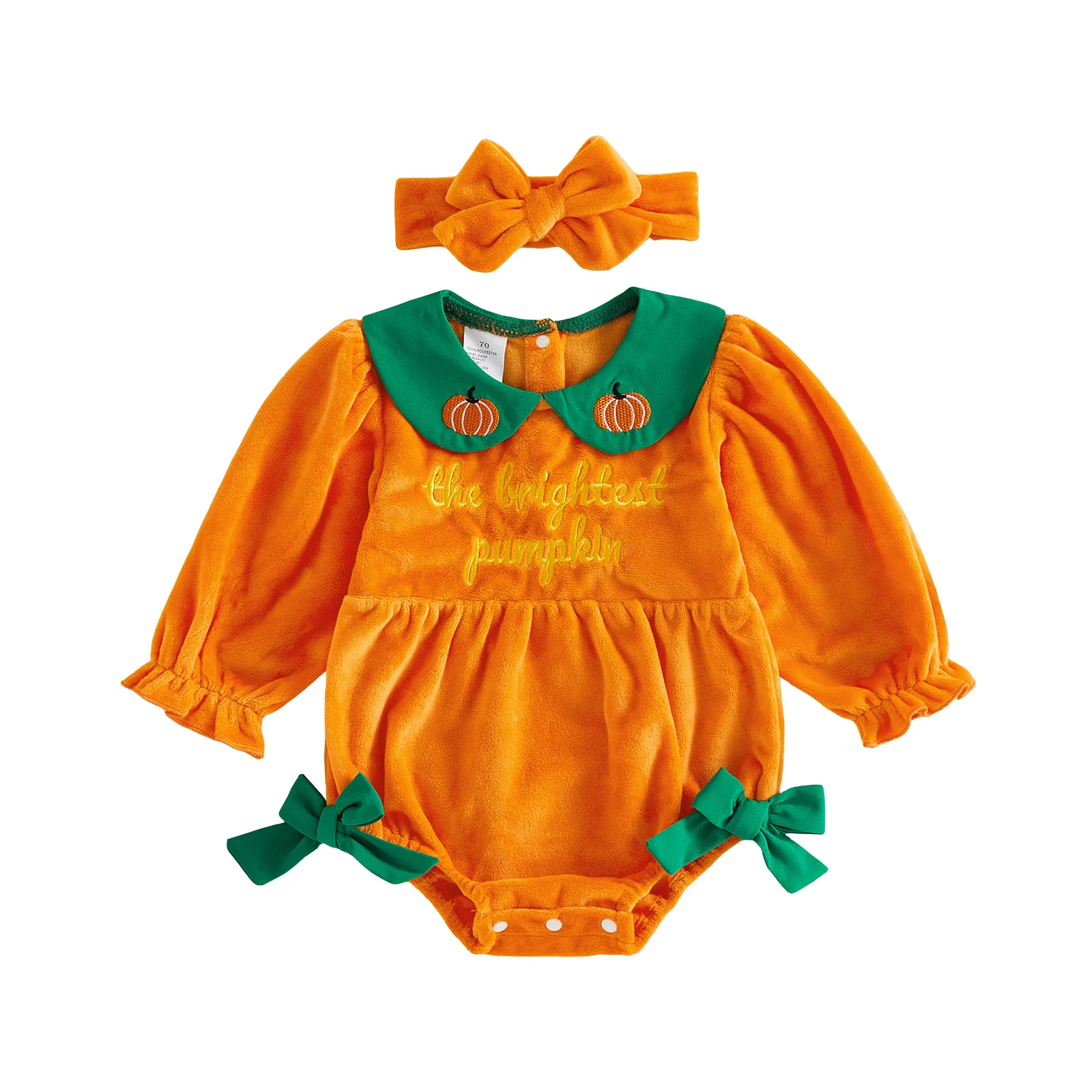 Infant Girl Halloween Outfit Long Sleeve Doll Collar Romper and Headband
Infant Girl Halloween Outfit Long Sleeve Doll Collar Romper and Headband