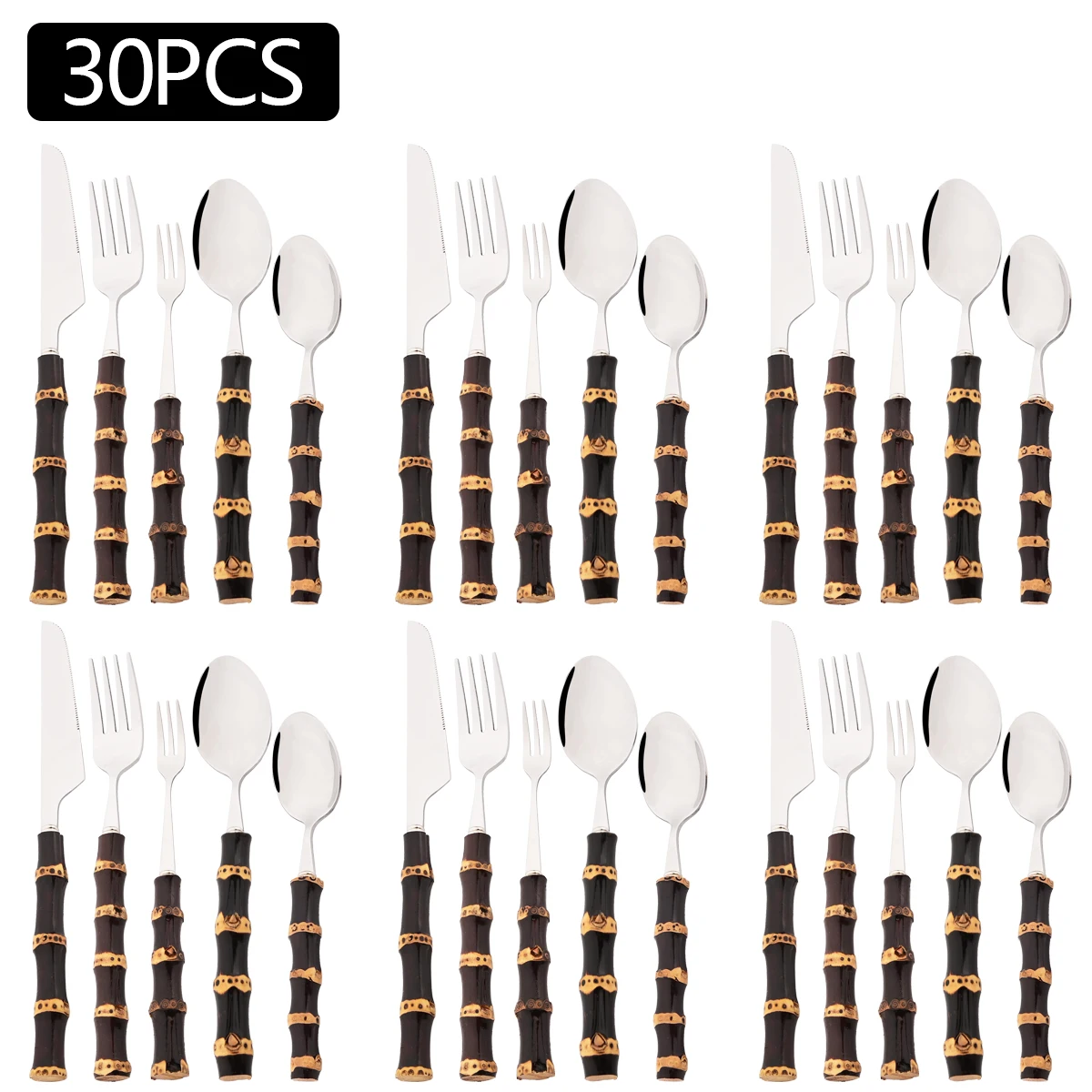 30pcs Bamboo Handle Dinnerware Set Knife Fork Coffee Spoon Cutlery Set Mirror Stainless Steel Flatware Western Kitchen Tableware
30pcs Bamboo Handle Dinnerware Set Knife Fork Coffee Spoon Cutlery Set Mirror Stainless Steel Flatware Western Kitchen Tableware