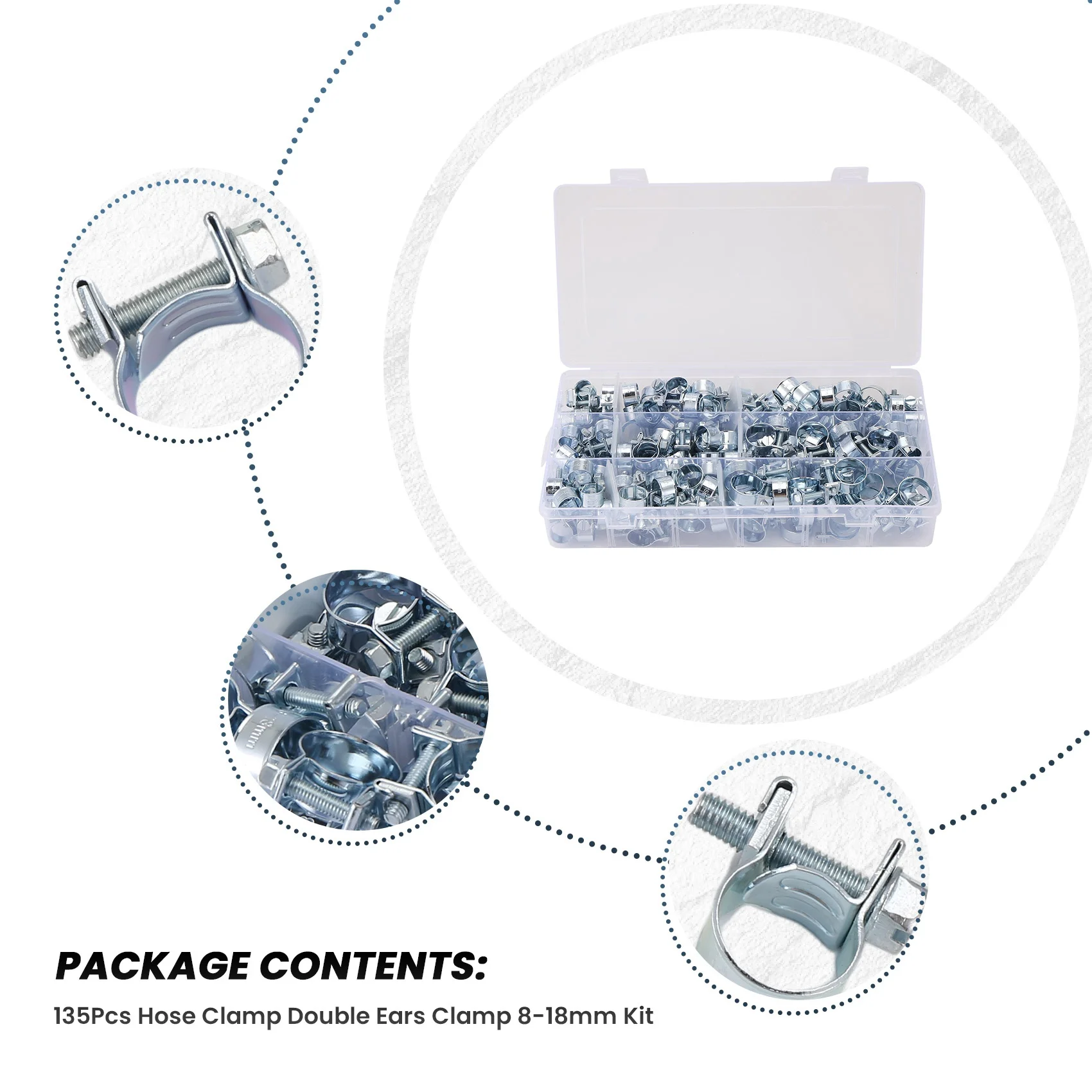 AT29-135Pcs Hose Clamp Double Ears Clamp 8-18Mm Worm Drive Fuel Water Hose Pipe Clamps Clips Hose Fuel Clamps Assorted Kit
AT29-135Pcs Hose Clamp Double Ears Clamp 8-18Mm Worm Drive Fuel Water Hose Pipe Clamps Clips Hose Fuel Clamps Assorted Kit