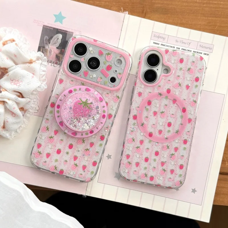 Korean Pink Stripes Strawberry Magnetic Phone Case For iPhone 17 Pro 16 15 14 Pro Max Cover with Liquid Quicksand Stand Cute Cas
Korean Pink Stripes Strawberry Magnetic Phone Case For iPhone 17 Pro 16 15 14 Pro Max Cover with Liquid Quicksand Stand Cute Cas