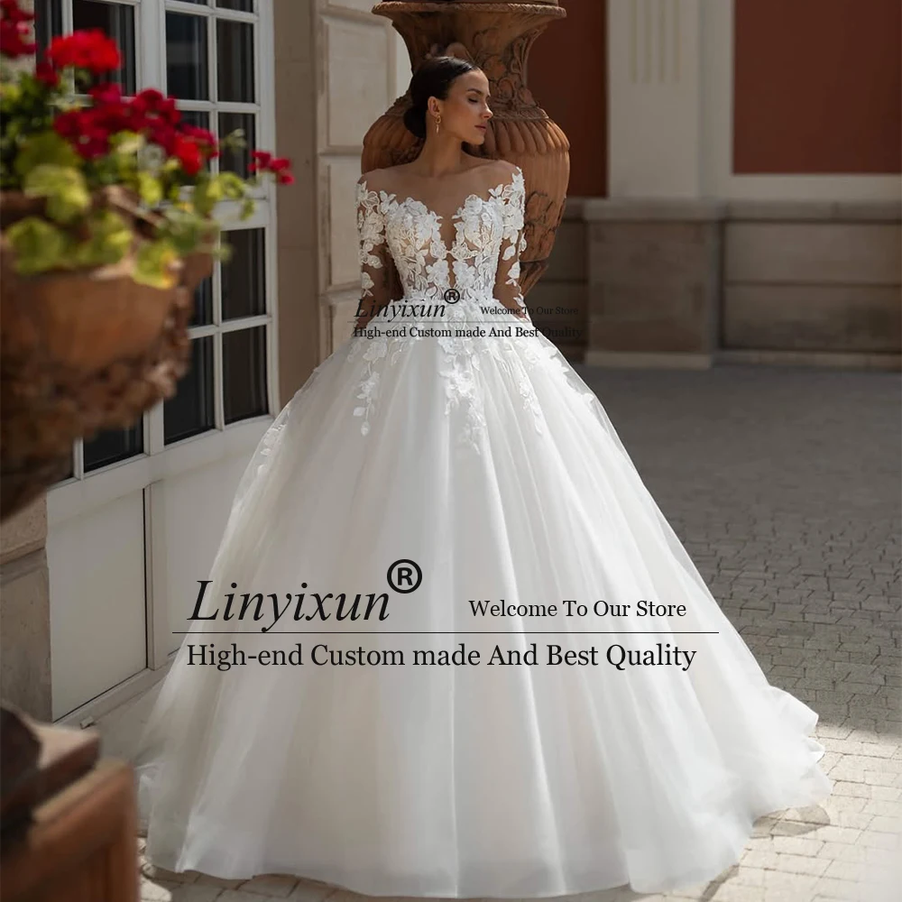Romantic A-Line Wedding Dresses 2025 for Women Applique Lace Bridal Gowns Customized Long Sleeves Tulle robe de mariée
Romantic A-Line Wedding Dresses 2025 for Women Applique Lace Bridal Gowns Customized Long Sleeves Tulle robe de mariée