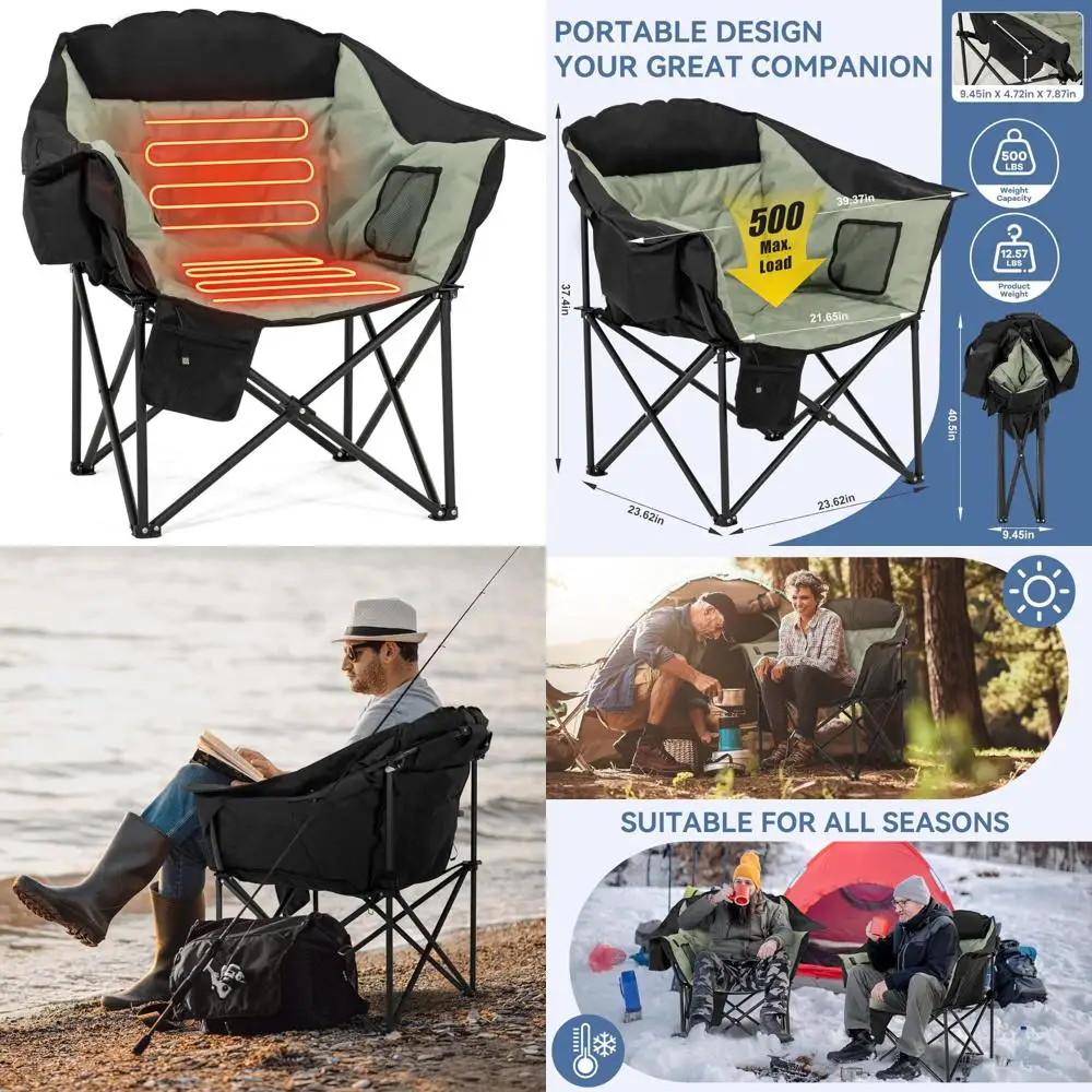 Portable Folding Heated Camping Chair with 3 Heat Levels, Oversized Patio Lounger, Round Moon Sauce Design for Outdoor Comfort
Portable Folding Heated Camping Chair with 3 Heat Levels, Oversized Patio Lounger, Round Moon Sauce Design for Outdoor Comfort