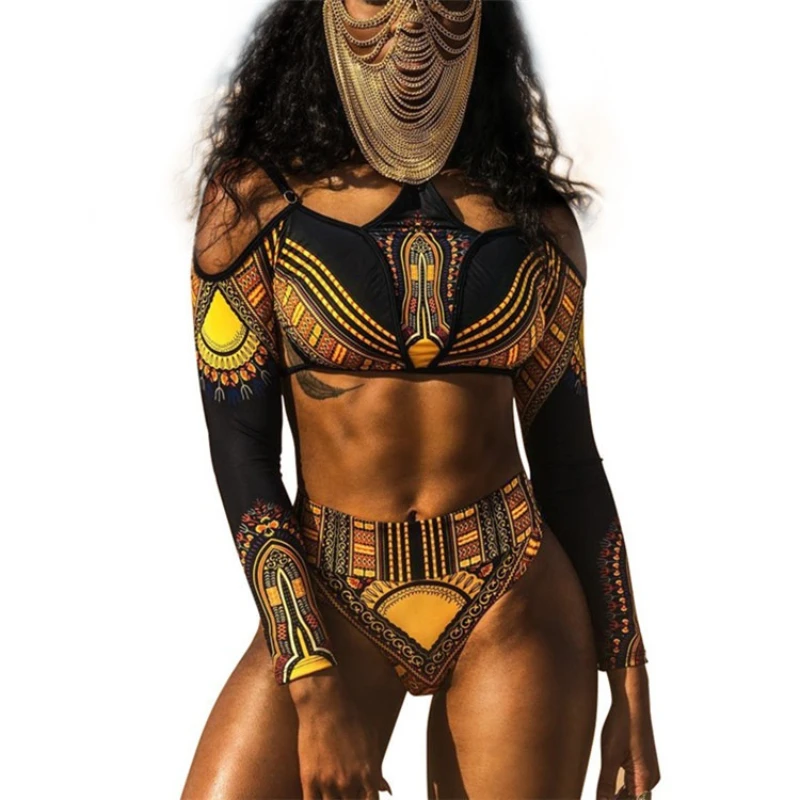 Ethnic Print Women Two Piece Swimsuit Long Sleeve High Waist Sexy Bikini
Ethnic Print Women Two Piece Swimsuit Long Sleeve High Waist Sexy Bikini