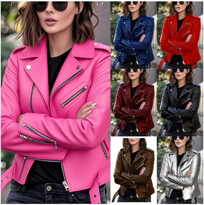 Women Faux PU Leather Jacket Casual Lady Lapel Zipper Jacket Female Motorcycle Leather Coat Oversize women's clothing
Women Faux PU Leather Jacket Casual Lady Lapel Zipper Jacket Female Motorcycle Leather Coat Oversize women's clothing