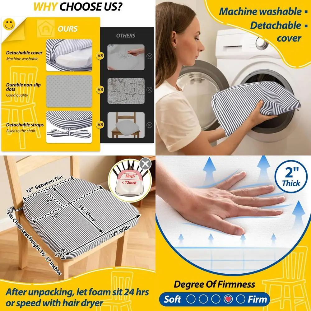 Подушки для кухонных и обеденных стульев, привязанные, съемные чехлы, 2 толщины, 17 x 16, набор из 6 шт., темно-серые в тонкую полоску
Подушки для кухонных и обеденных стульев, привязанные, съемные чехлы, 2 толщины, 17 x 16, набор из 6 шт., темно-серые в тонкую полоску