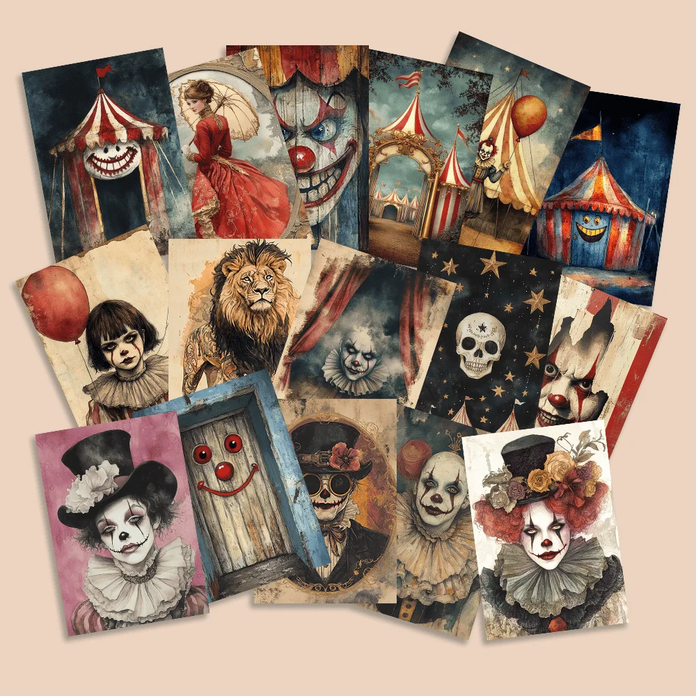 32pcs, Gothic grotesque circus postcards, decoration/greeting cards/postcards, high-precision printing, collectible and mailable
32pcs, Gothic grotesque circus postcards, decoration/greeting cards/postcards, high-precision printing, collectible and mailable