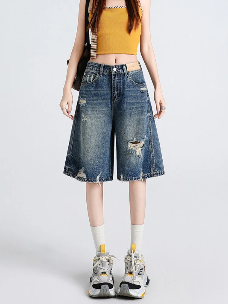 American High Street Style Women's Casual Destroyed Denim Jeans Summer New Loose Wide Leg Pants High Waist Zipper Closure
American High Street Style Women's Casual Destroyed Denim Jeans Summer New Loose Wide Leg Pants High Waist Zipper Closure