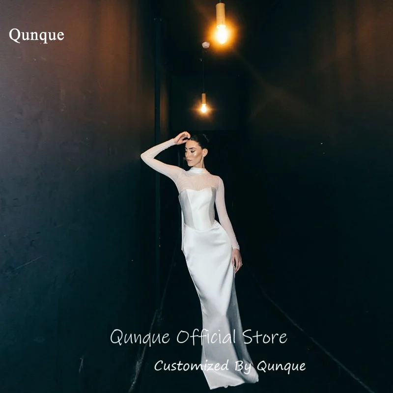 Qunque Illusion High Neck Wedding Dresses Mermaid Floor Length Evening Dress White Handmade Vestido De Novia Boda Customized
Qunque Illusion High Neck Wedding Dresses Mermaid Floor Length Evening Dress White Handmade Vestido De Novia Boda Customized