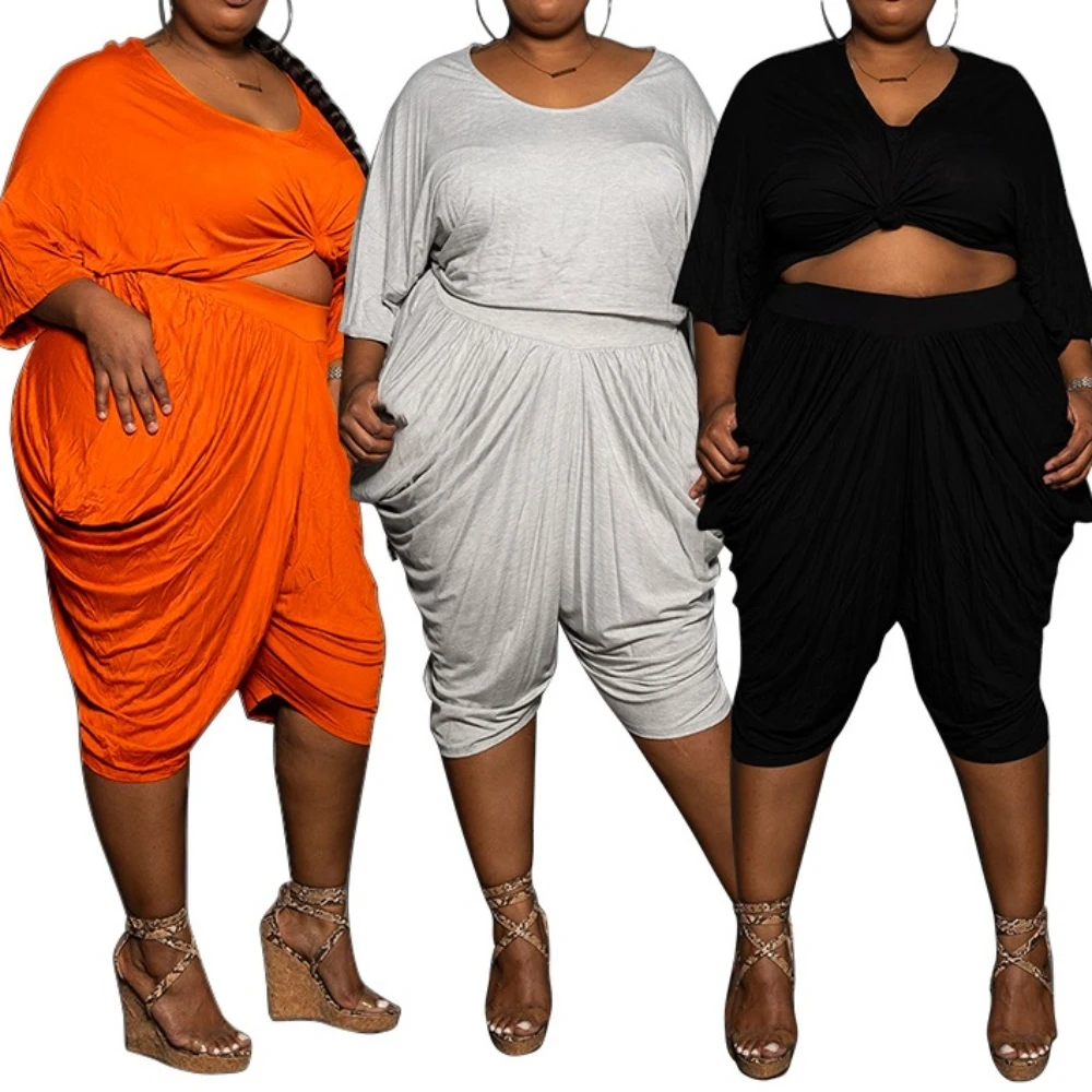 Women's New Round Neck Solid Color Pleated Loose Casual Shorts Large Size 2 Piece Set Sehe Fashion
Women's New Round Neck Solid Color Pleated Loose Casual Shorts Large Size 2 Piece Set Sehe Fashion