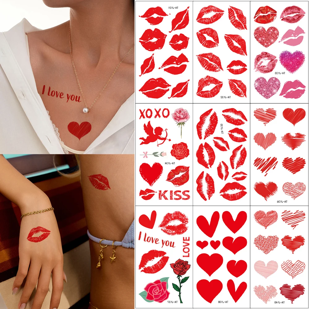 10PCS Lips Kiss Heart Rose Fake Tattoo for Valentine's Day Waterproof Temporary Tattoo Stickers for Wedding Party Body Decals
10PCS Lips Kiss Heart Rose Fake Tattoo for Valentine's Day Waterproof Temporary Tattoo Stickers for Wedding Party Body Decals