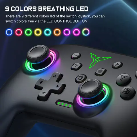 Dinofire controlador sem fio bluetooth rgb para nintendo switch/switch oled/lite móvel com fio pc gamepad multi-função joystick