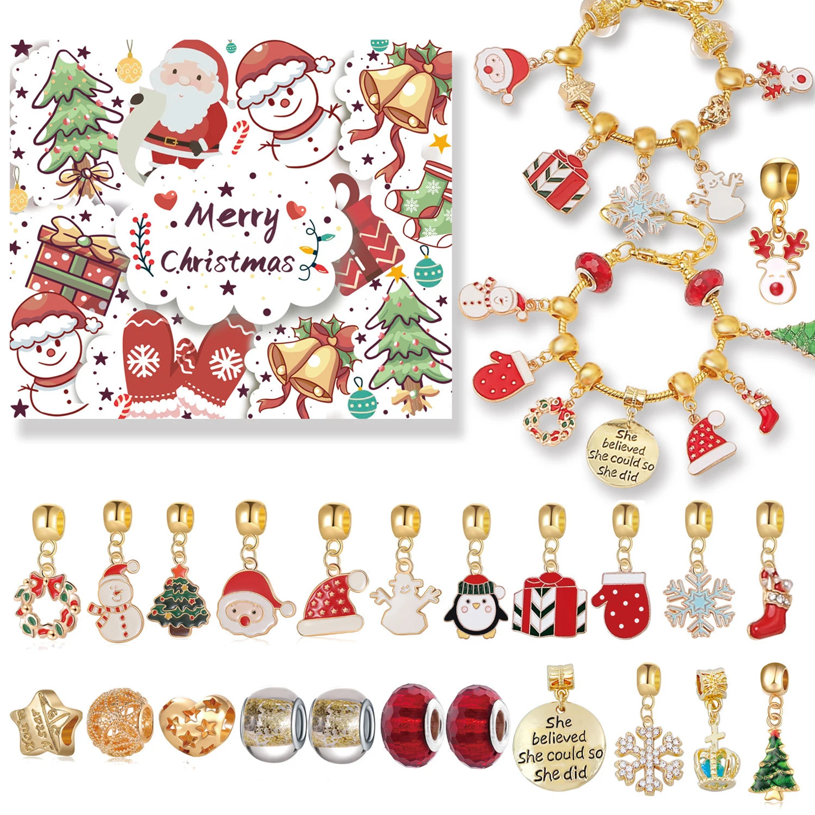 Gold Xmas Countdown Calendar Gift Box Set, Adventure DIY Beaded Bracelet, Christmas Tree New Year 2023 Pendant Gift
Gold Xmas Countdown Calendar Gift Box Set, Adventure DIY Beaded Bracelet, Christmas Tree New Year 2023 Pendant Gift