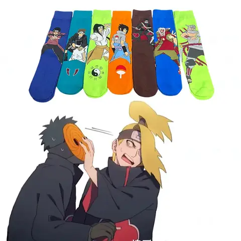 1/7 pares de meias de cano alto para cosplay de anime Naruto unissex