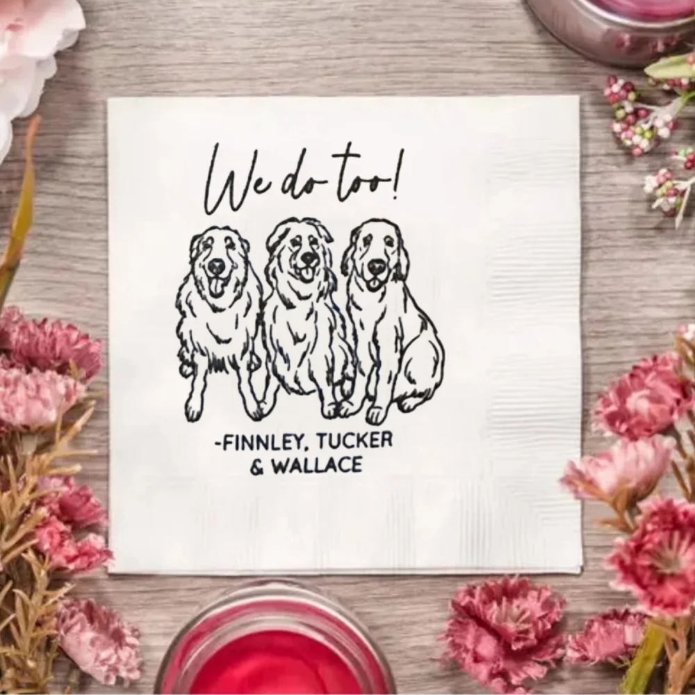 We Do Too!, 50PCs Custom Dog Wedding Napkins, Pet Art Napkins, Cocktail Napkins, Pet Three Masters Napkins, Wedding Bar Napkins
We Do Too!, 50PCs Custom Dog Wedding Napkins, Pet Art Napkins, Cocktail Napkins, Pet Three Masters Napkins, Wedding Bar Napkins