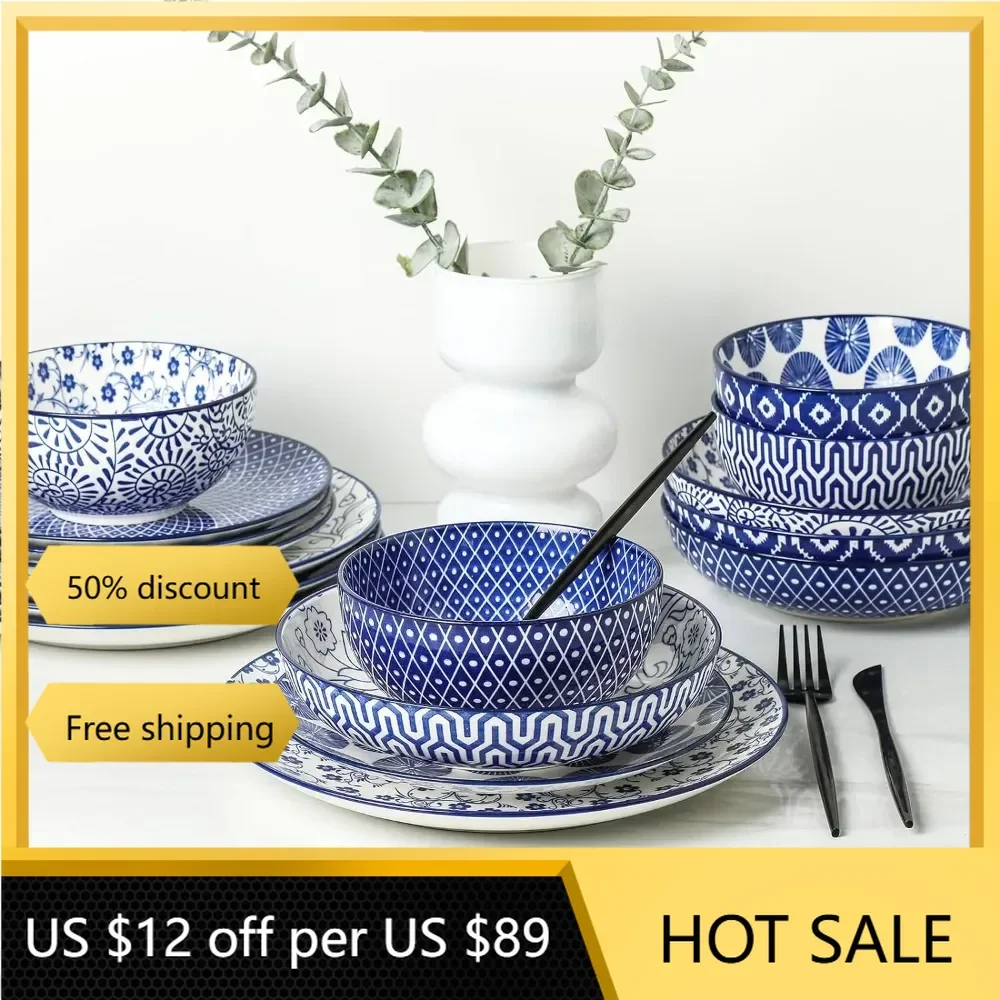 Kitchen Plates and Bowls Sets Dish Complete Tableware Dinner Plates Set for Salad Dessert Ceramic 16-Pieces
Kitchen Plates and Bowls Sets Dish Complete Tableware Dinner Plates Set for Salad Dessert Ceramic 16-Pieces