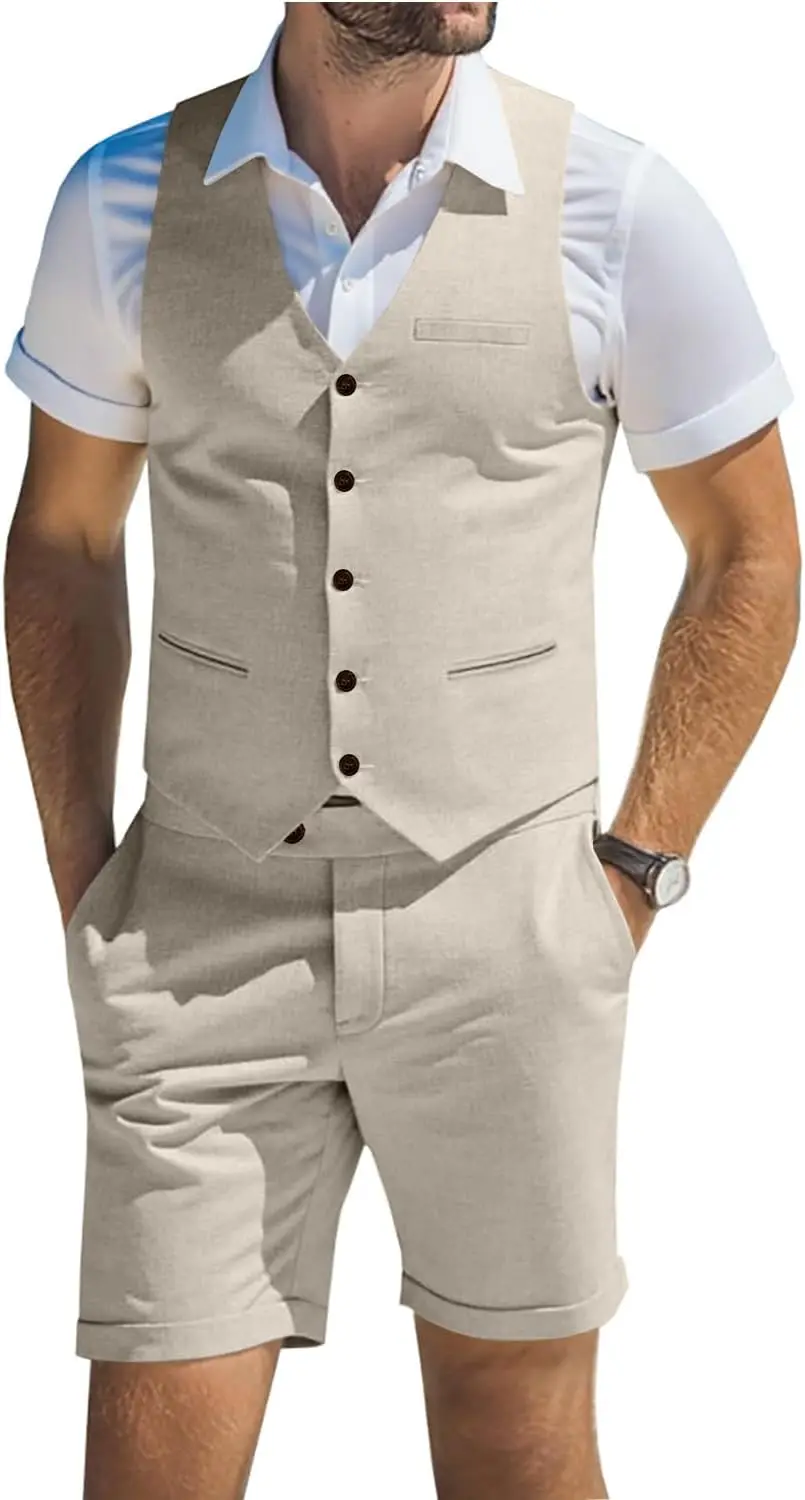 Men's Suit Linen 2 Piece Vests Short Pants Suits for Men Casual Summer Beach Groomsmen Wedding Waistcoat Set
Men's Suit Linen 2 Piece Vests Short Pants Suits for Men Casual Summer Beach Groomsmen Wedding Waistcoat Set