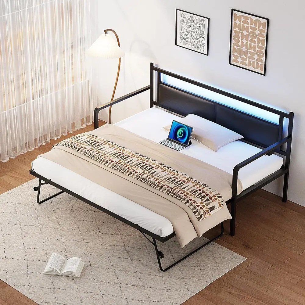 Twin Daybed with Up Trundle,Soa Day Bed with LED Light & Charing Station,Pull Out Bed with Steel Slat Support & Upholster
Twin Daybed with Up Trundle,Soa Day Bed with LED Light & Charing Station,Pull Out Bed with Steel Slat Support & Upholster
