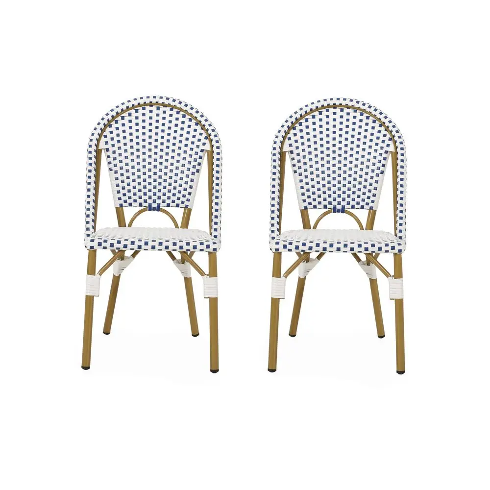Philomena Outdoor French Bistro Chair Set of 2, Blue White Bamboo Print Finish
Philomena Outdoor French Bistro Chair Set of 2, Blue White Bamboo Print Finish