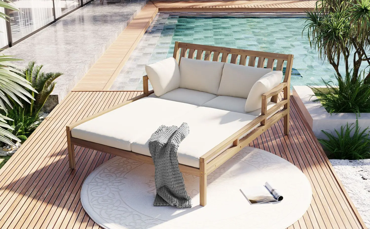 TREXM Outdoor Daybed, Patio Daybed with Four Pillows, Wooden Outdoor Bed with Curved Armrests for Poolside, Backyard, Garden (Li
TREXM Outdoor Daybed, Patio Daybed with Four Pillows, Wooden Outdoor Bed with Curved Armrests for Poolside, Backyard, Garden (Li