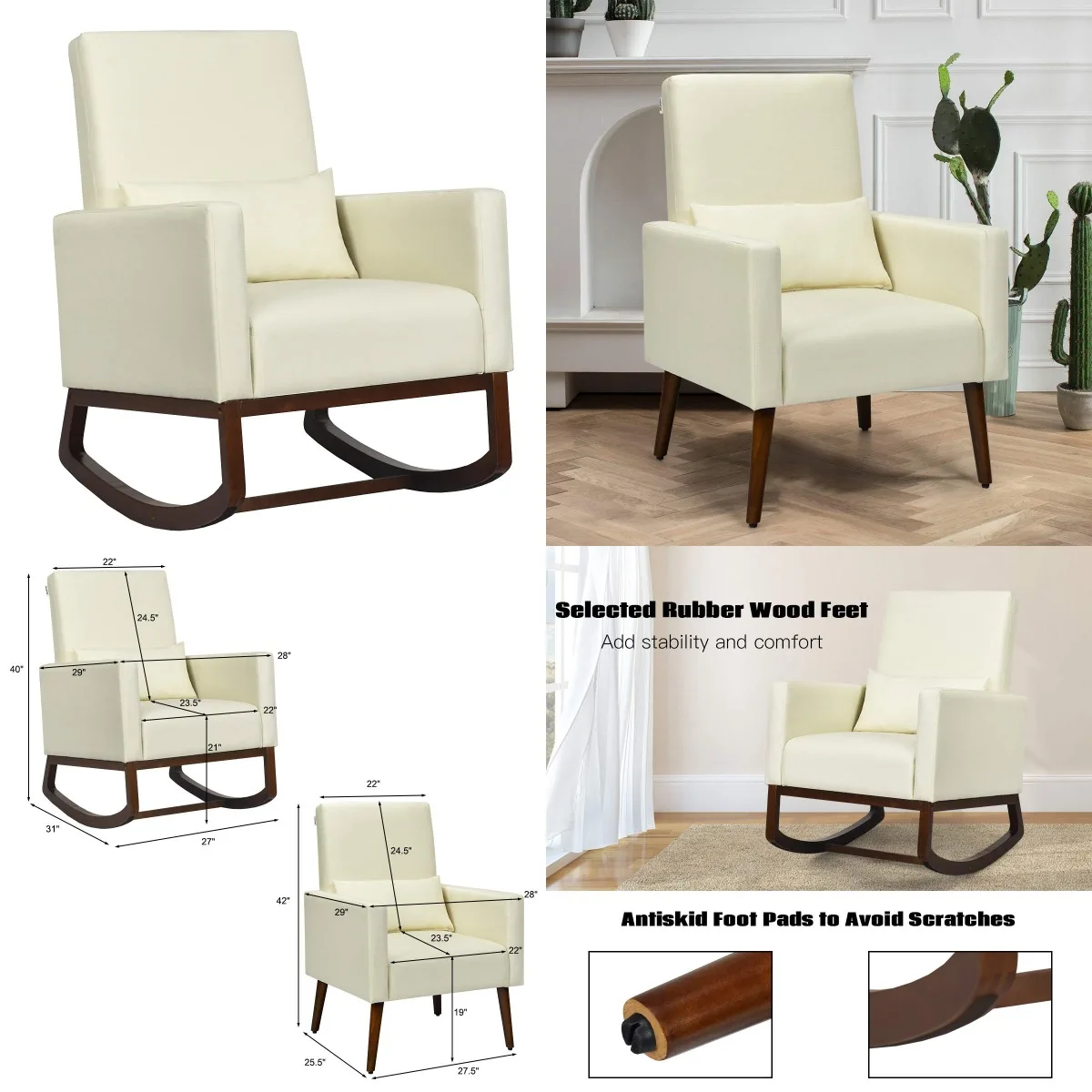 Fabric Padded Rocking Chair High Back Waist Pillow Wood Base Nursery Living Room Office Customized
Fabric Padded Rocking Chair High Back Waist Pillow Wood Base Nursery Living Room Office Customized