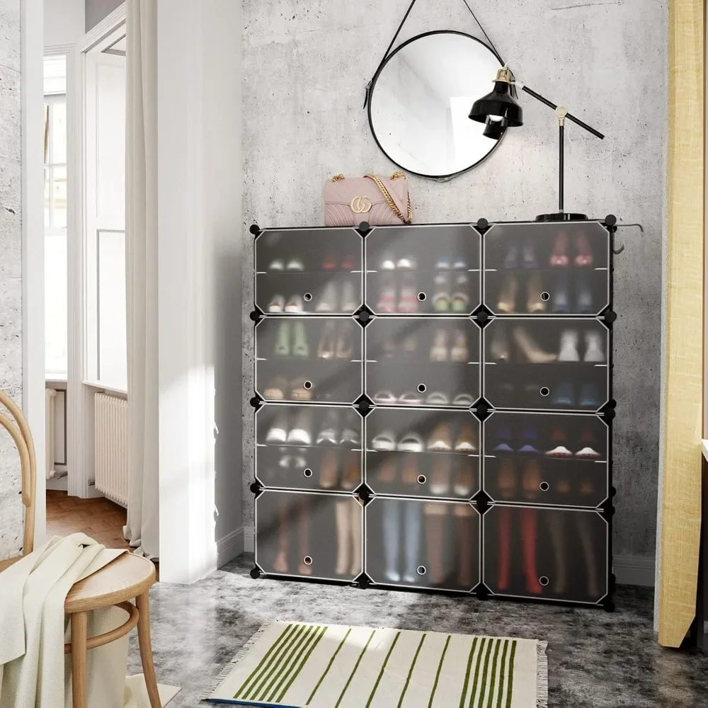 48 pairs of shoe rack organizers, 12 cubic shoe cabinets with movable racks, 5 hooks, shoe racks with doors
48 pairs of shoe rack organizers, 12 cubic shoe cabinets with movable racks, 5 hooks, shoe racks with doors