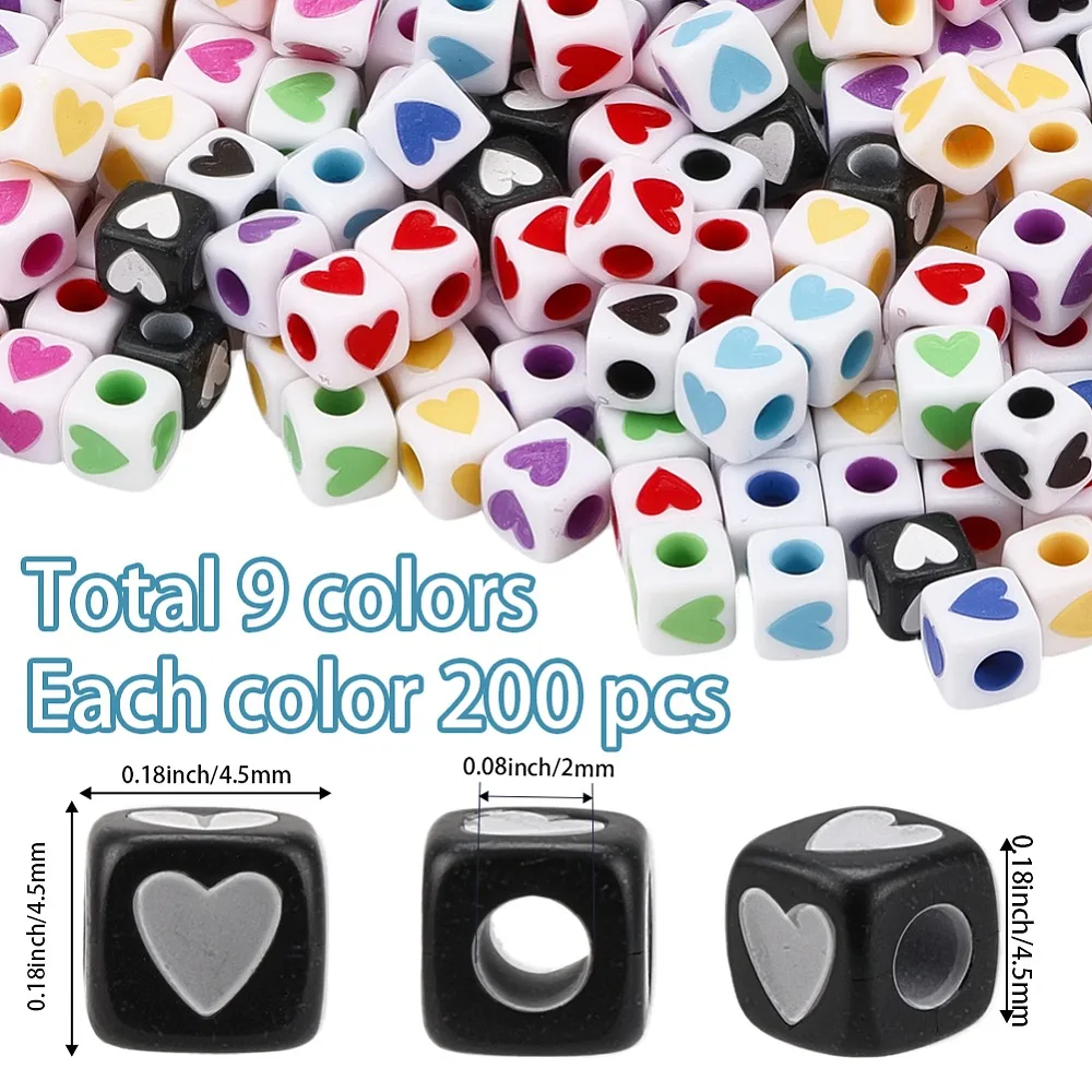 1800Pcs 9 Colors Opaque Acrylic Beads Cube with Heart Mixed Color 4.5x4.5x4.5mm Hole: 2mm 200pcs/color
1800Pcs 9 Colors Opaque Acrylic Beads Cube with Heart Mixed Color 4.5x4.5x4.5mm Hole: 2mm 200pcs/color