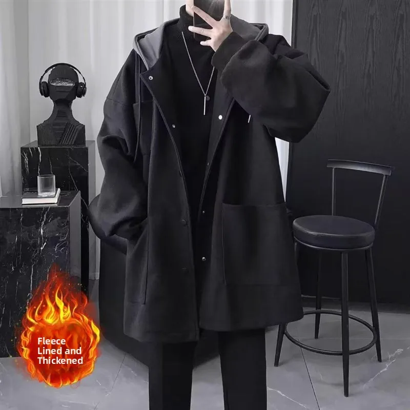 Men's Thickened Woolen Coat Autumn Winter Loose Double-breasted Windbreaker British Style Warm Hooded Jacket Outerwear
Men's Thickened Woolen Coat Autumn Winter Loose Double-breasted Windbreaker British Style Warm Hooded Jacket Outerwear