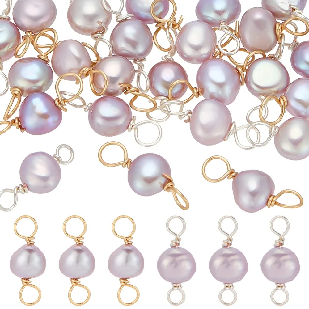 24Pcs 2 Colors Cultured Freshwater Pearl Two Sides Polished Charms with Copper Wire Double Loops Thistle Golden Silver 14~15mm
24Pcs 2 Colors Cultured Freshwater Pearl Two Sides Polished Charms with Copper Wire Double Loops Thistle Golden Silver 14~15mm