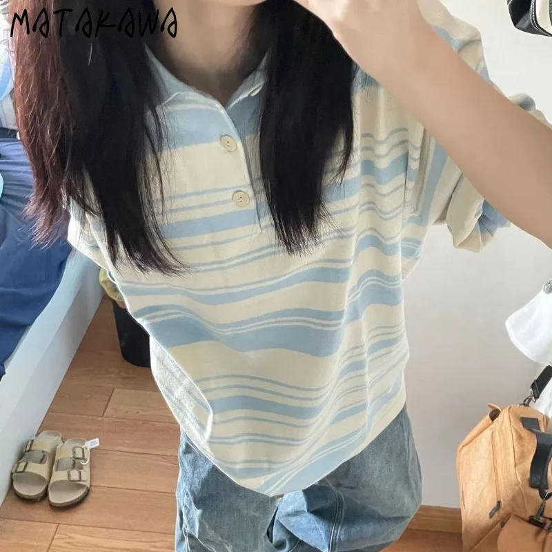 Matakawa T-shirts Japanese Style Stripes Spring Summer Loose Streetwear T Shirt for Women Fashion Vintage Casual Ropa De Mujer
Matakawa T-shirts Japanese Style Stripes Spring Summer Loose Streetwear T Shirt for Women Fashion Vintage Casual Ropa De Mujer