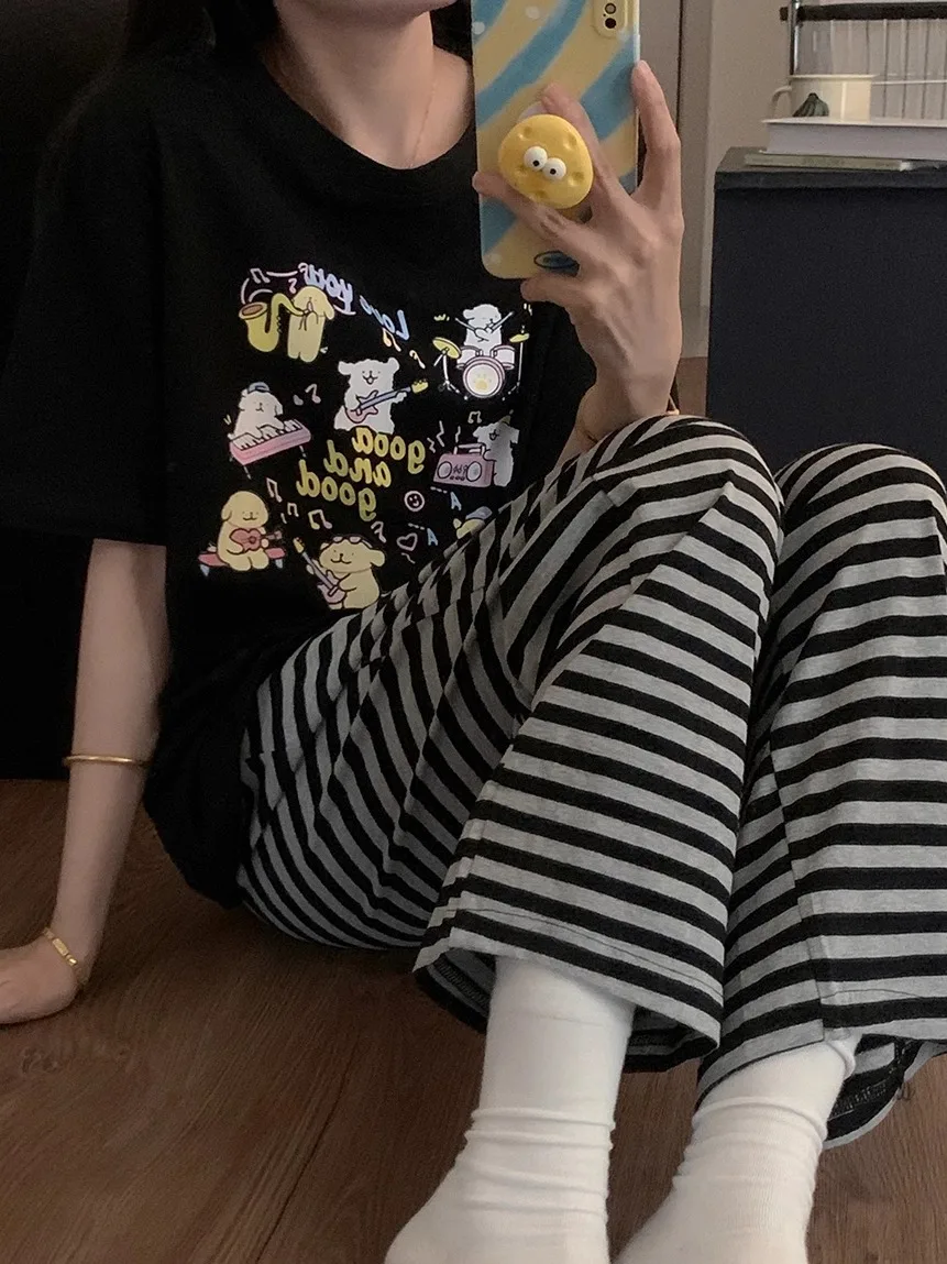 Summer Sleepwear Cotton Short Sleeve Long Pants Black Cartoon Dog Print Couple Home Clothes Set Men's Casual Comfortable Pajamas
Summer Sleepwear Cotton Short Sleeve Long Pants Black Cartoon Dog Print Couple Home Clothes Set Men's Casual Comfortable Pajamas