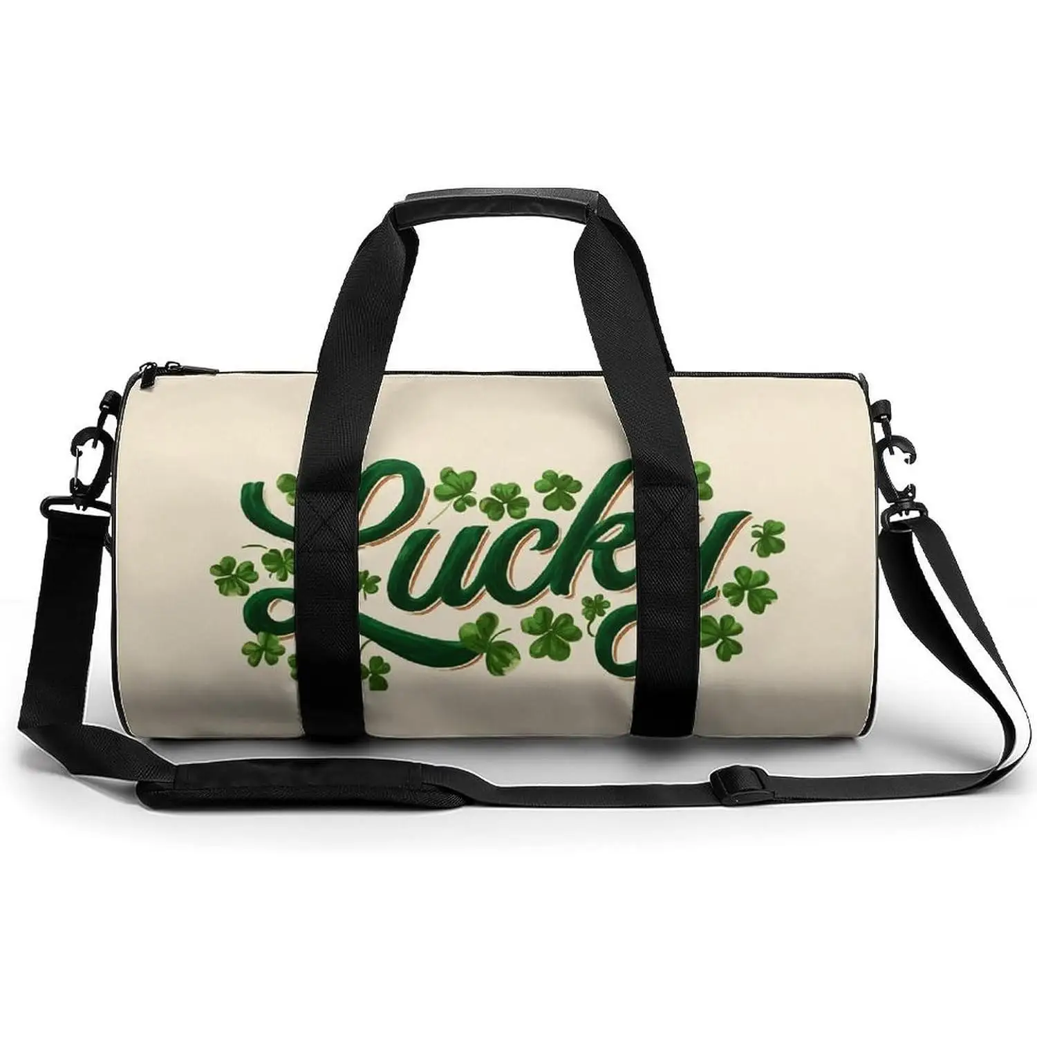 Lucky in Cursive Script Shamrocks Travel Gym Bag for Women Men Cylindrical Duffle Bag Sport Workout Bag with Shoulder Strap
Lucky in Cursive Script Shamrocks Travel Gym Bag for Women Men Cylindrical Duffle Bag Sport Workout Bag with Shoulder Strap