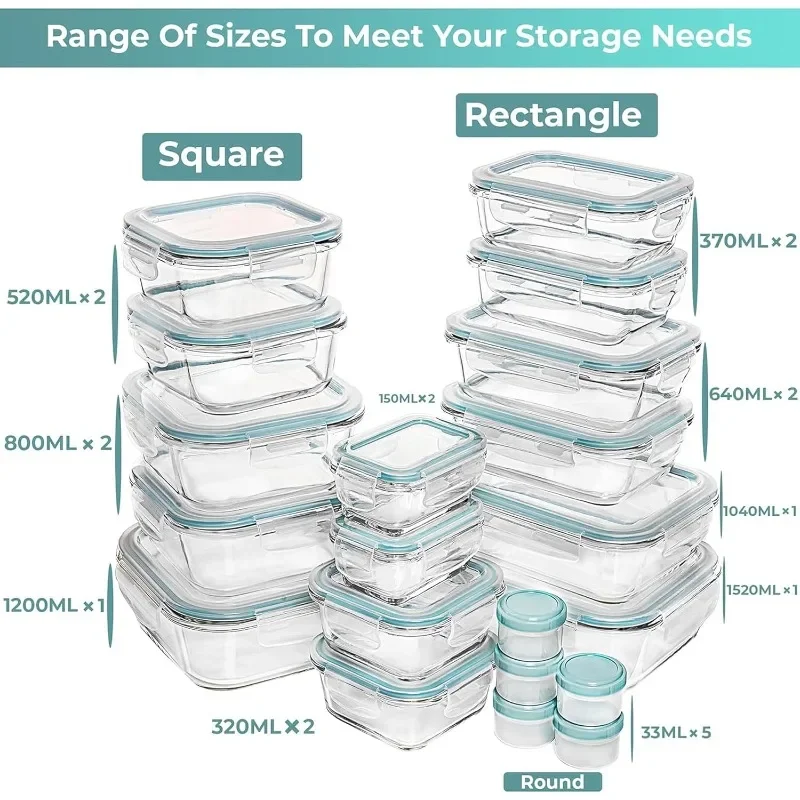 35 Pc Set Glass Food Storage Containers with Lids - Meal Prep Airtight Bento Boxes BPA-Free 100% Leak Proof
35 Pc Set Glass Food Storage Containers with Lids - Meal Prep Airtight Bento Boxes BPA-Free 100% Leak Proof