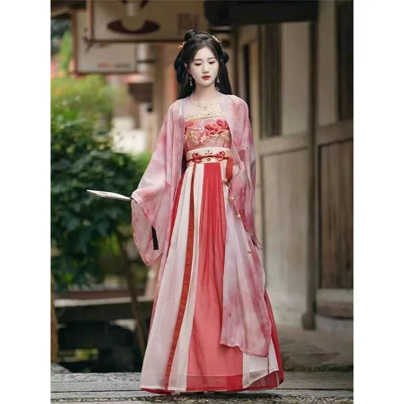Spring and summer breathable Song Dynasty full set, intercolor waist-length skirt, peony embroidered suspender, long
Spring and summer breathable Song Dynasty full set, intercolor waist-length skirt, peony embroidered suspender, long