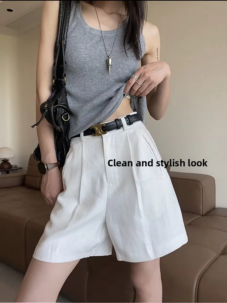 White Linen Women's Shorts Summer New Style Small Size Loose High Waist A-Line Casual Lyocell Linen Wide Leg Five-Quarter Pants
White Linen Women's Shorts Summer New Style Small Size Loose High Waist A-Line Casual Lyocell Linen Wide Leg Five-Quarter Pants