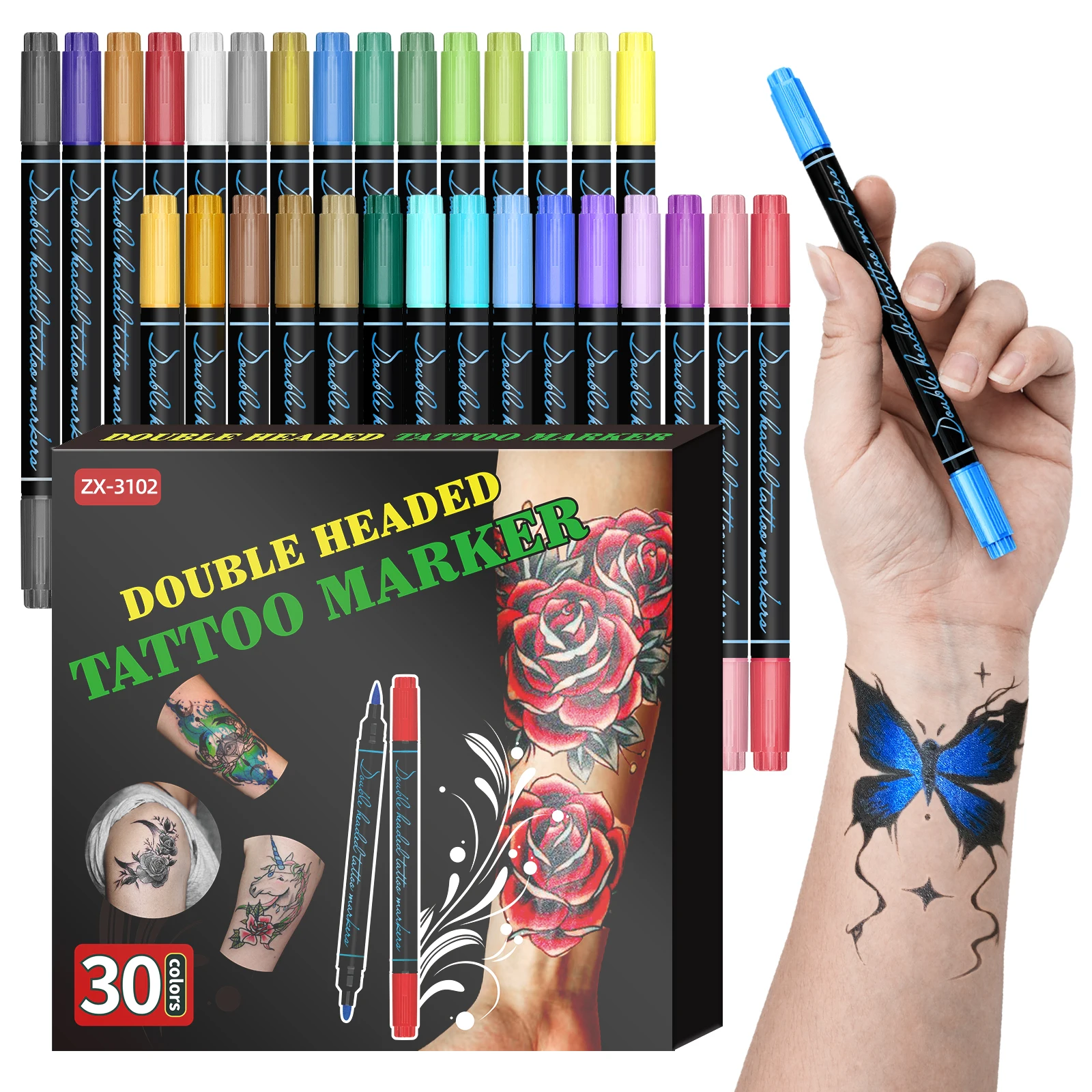 30 ColorsTemporary Tattoo Markers for Skin Tattoo Pens Brush Tip Bright Colors Face Paint Kit Cosmetic Quality Halloween Mak
30 ColorsTemporary Tattoo Markers for Skin Tattoo Pens Brush Tip Bright Colors Face Paint Kit Cosmetic Quality Halloween Mak