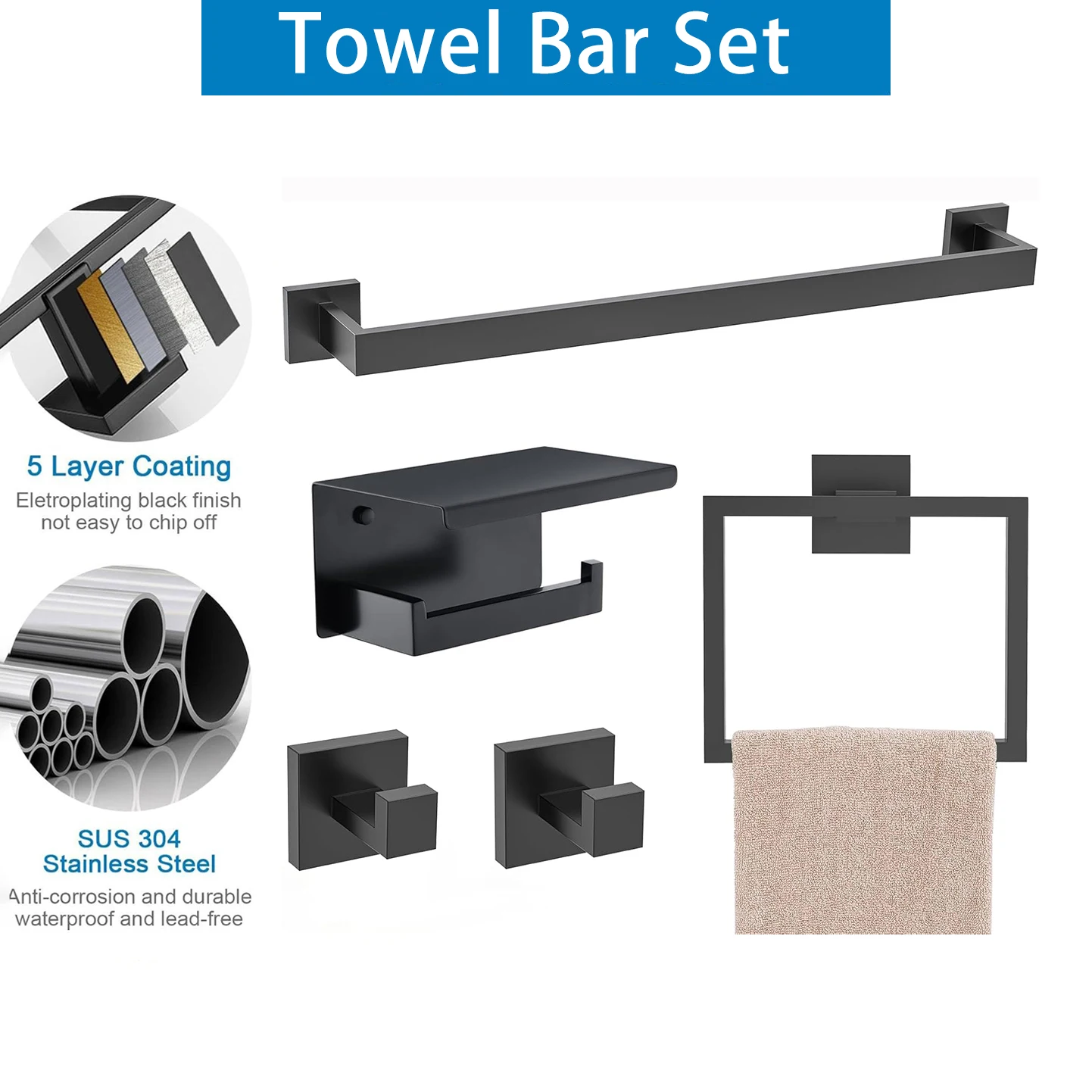 Набор оборудования для ванной комнаты Полотенце Держатель туалетной бумаги Полотенце кольцо Халат крюк Нержавеющая сталь Стена монтирована Набор для полотенец в ванной комнате 
Набор оборудования для ванной комнаты Полотенце Держатель туалетной бумаги Полотенце кольцо Халат крюк Нержавеющая сталь Стена монтирована Набор для полотенец в ванной комнате