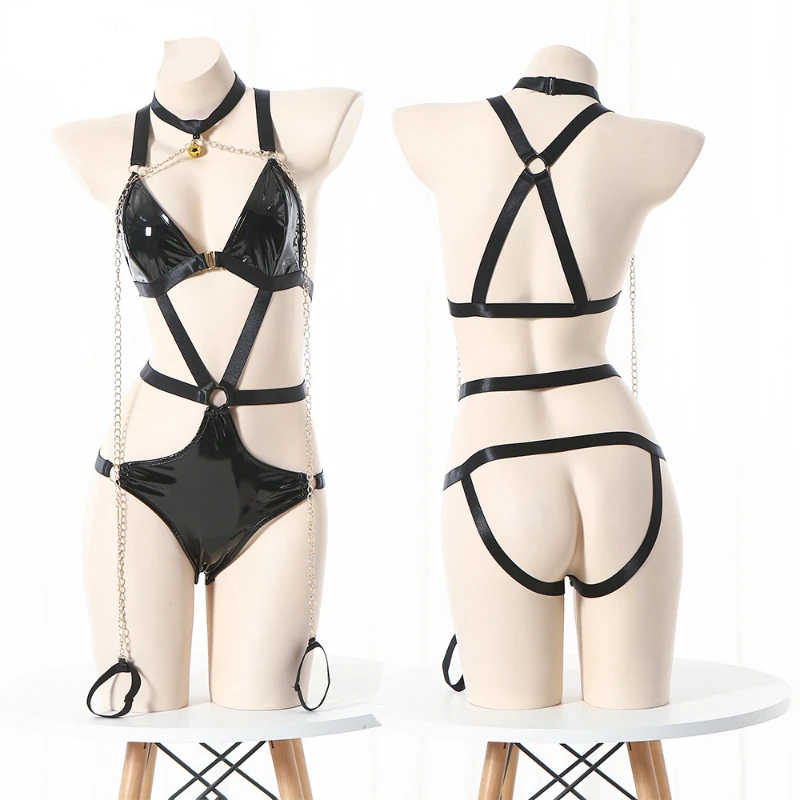 Sexy Bondage Patent Leather Bodysuit Bunny Girl Cosplay Costume Nightclub Lingerie Uniform Hollow Chain Role Play Underwear Suit
Sexy Bondage Patent Leather Bodysuit Bunny Girl Cosplay Costume Nightclub Lingerie Uniform Hollow Chain Role Play Underwear Suit