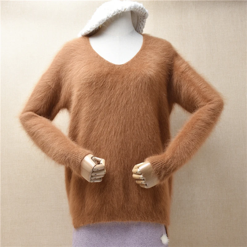 Ladies Women Spring Autumn Clothing Hairy Plush Angora Rabbit Hair Knitted V-Neck Long Sleeves Loose Pullover Mink Fur Sweater
Ladies Women Spring Autumn Clothing Hairy Plush Angora Rabbit Hair Knitted V-Neck Long Sleeves Loose Pullover Mink Fur Sweater