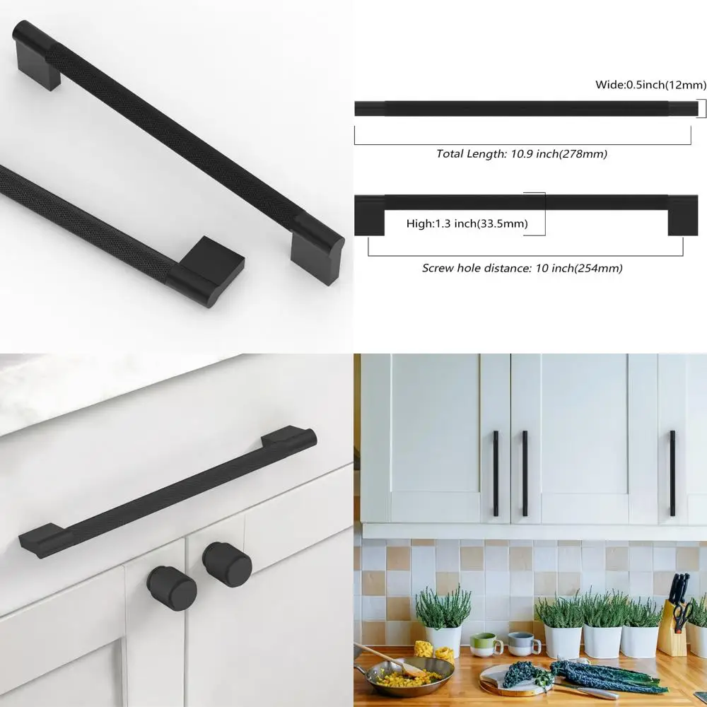 10-дюймовые матовые черные ручки для кухонного шкафа с накаткой, фурнитура для шкафа, современные и стильные ручки для ящиков для домашней кабины
10-дюймовые матовые черные ручки для кухонного шкафа с накаткой, фурнитура для шкафа, современные и стильные ручки для ящиков для домашней кабины