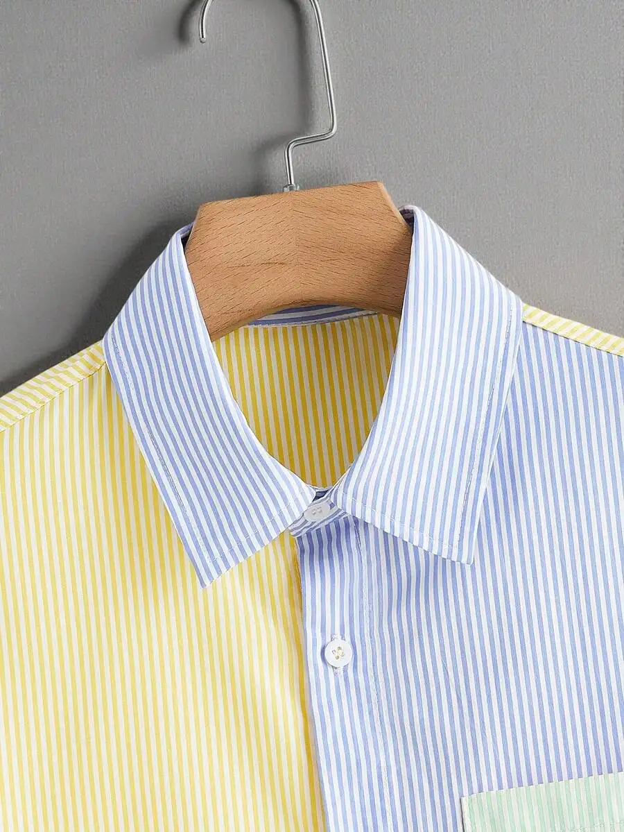 Mens Striped Patchwork Casual Short Sleeve Shirt Summer Daily Wear
Mens Striped Patchwork Casual Short Sleeve Shirt Summer Daily Wear