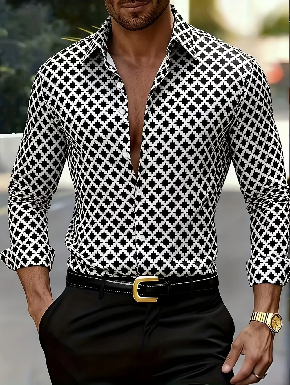 New European and American Style Men's Trend Long-Sleeve Shirts Allover Pattern Print Comfortable Casual Business Male Clothes
New European and American Style Men's Trend Long-Sleeve Shirts Allover Pattern Print Comfortable Casual Business Male Clothes