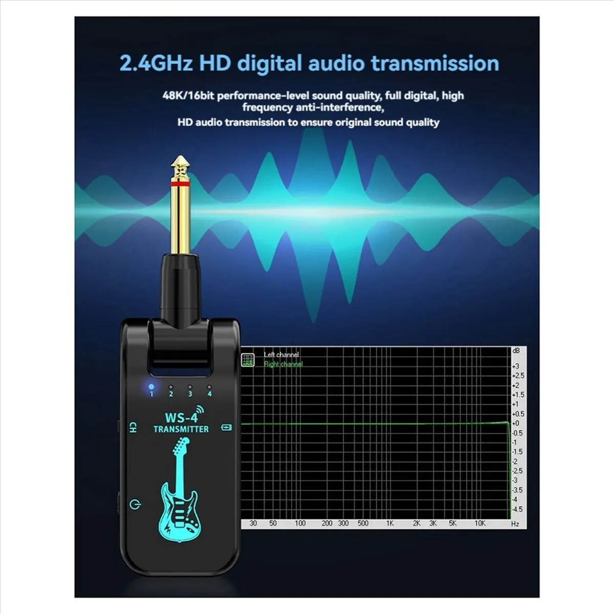 TUREBG 2X 2.4G WS-4 Wireless Guitar System Guitar Transmitter Receiver for Electric Guitar Bass 48K/16bit
TUREBG 2X 2.4G WS-4 Wireless Guitar System Guitar Transmitter Receiver for Electric Guitar Bass 48K/16bit