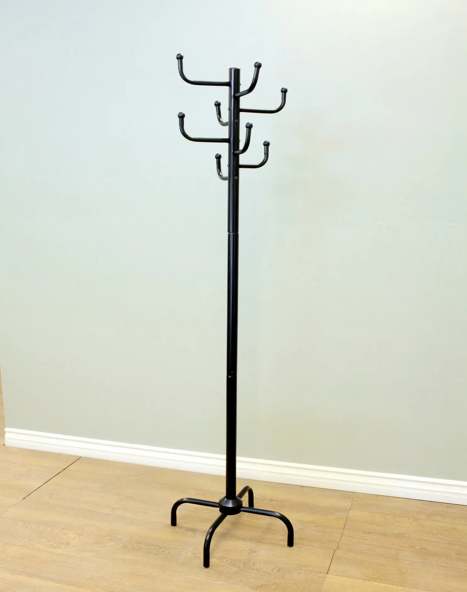 Black Metal Standing Coat Rack With Eight Hooks For Hallway Or Entryway
Black Metal Standing Coat Rack With Eight Hooks For Hallway Or Entryway