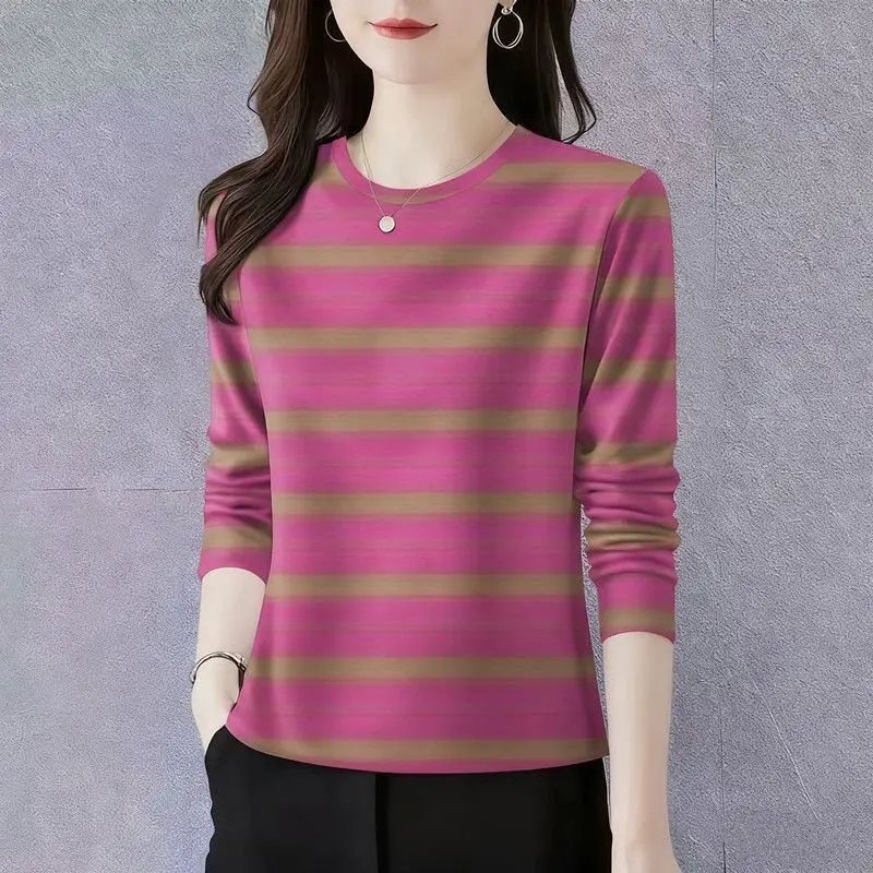 2026 New round Neck Striped Long Sleeve T-Shirt Women's Mid-aged Mom's Style Slimming Belly Covering Versatile Base Shirt Top
2026 New round Neck Striped Long Sleeve T-Shirt Women's Mid-aged Mom's Style Slimming Belly Covering Versatile Base Shirt Top