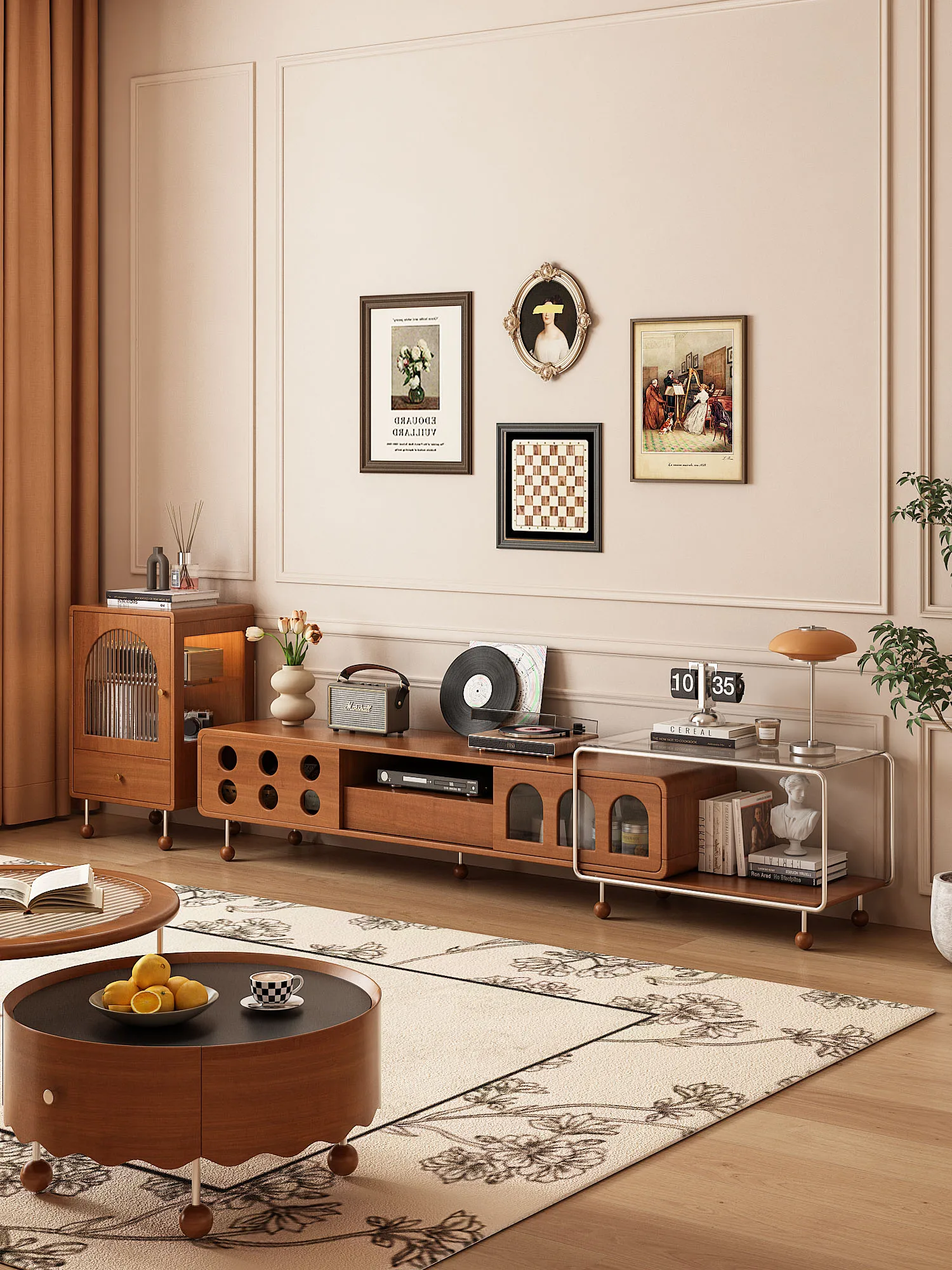 French retro telescopic TV cabinet small apartment American solid wood storage cabinet combination medieval living room
French retro telescopic TV cabinet small apartment American solid wood storage cabinet combination medieval living room