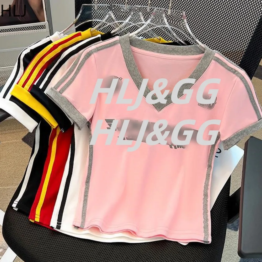 HLJ Retro American Style Hot Girl Streetwear Y2K Women Letter Stripe V Neck Shorts Slim Tshirts Fashion Spring Printing Top 2025
HLJ Retro American Style Hot Girl Streetwear Y2K Women Letter Stripe V Neck Shorts Slim Tshirts Fashion Spring Printing Top 2025