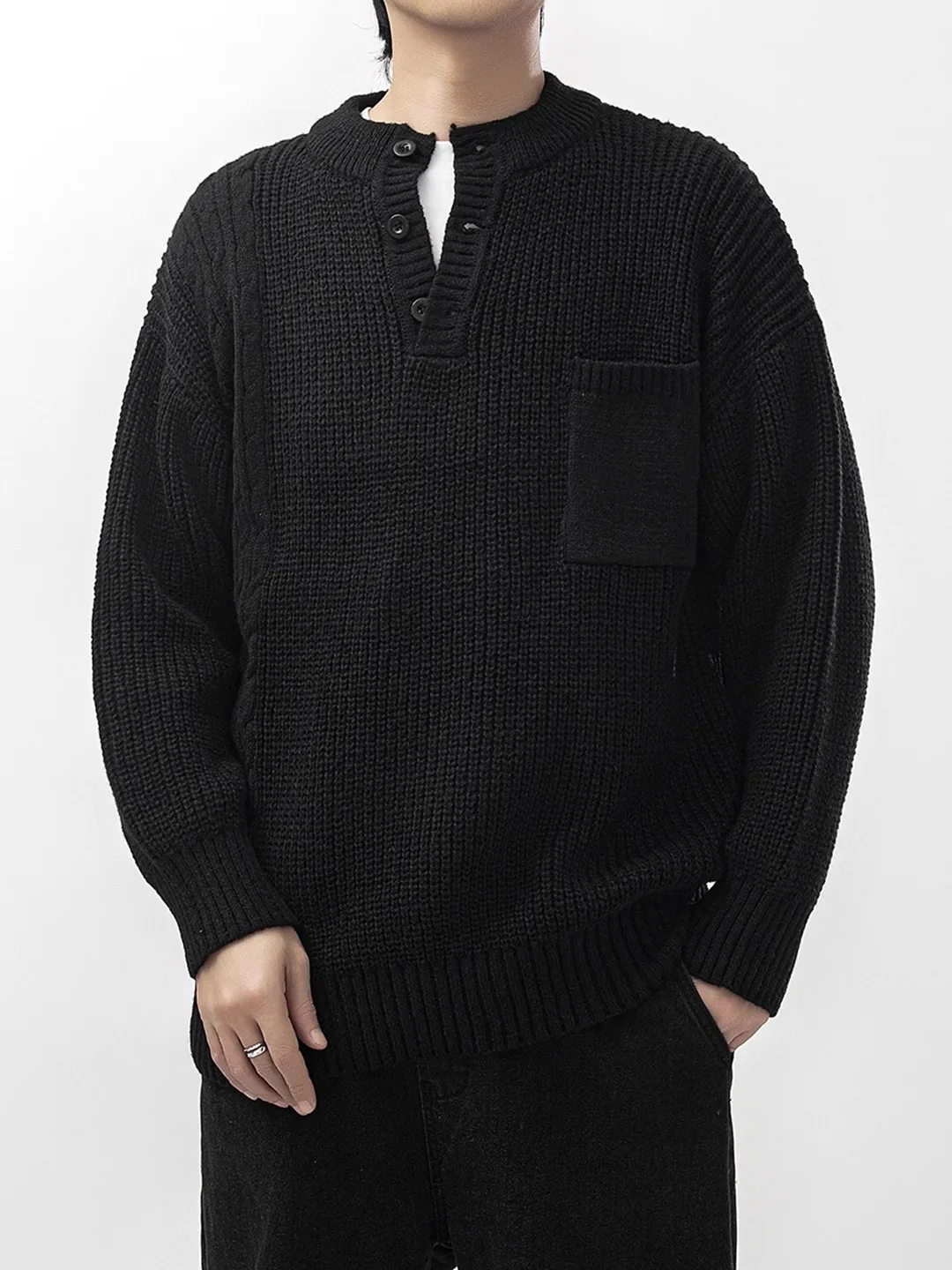 Loose Fit Men's Knitted Sweater Button up Crew Ne Pure Color Base Layer Casual Sle Long Sve Thermal Top for Autumn
Loose Fit Men's Knitted Sweater Button up Crew Ne Pure Color Base Layer Casual Sle Long Sve Thermal Top for Autumn