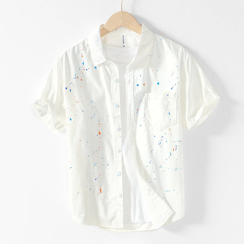 Summer Personalized Literary Shirt Jacket, Men's Casual Ink Splatter Color Short Sleeve Shirt
Summer Personalized Literary Shirt Jacket, Men's Casual Ink Splatter Color Short Sleeve Shirt