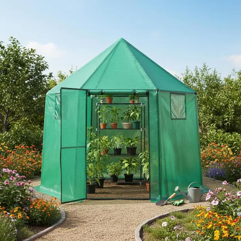 6.5 x 5.6 x 6.2 FT Mini Walk-in Greenhouse Portable Outdoor Warm House for Winter with PE Cover-Green
6.5 x 5.6 x 6.2 FT Mini Walk-in Greenhouse Portable Outdoor Warm House for Winter with PE Cover-Green